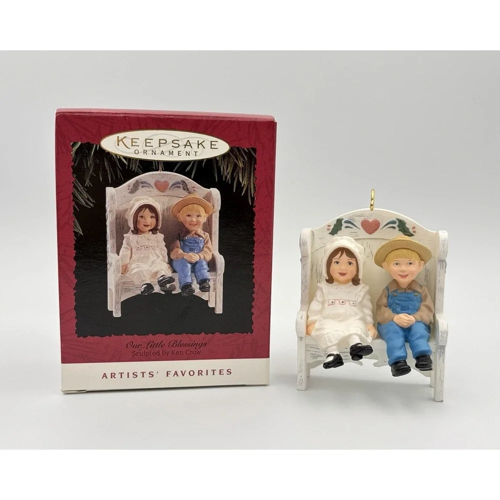 1995 Hallmark Keepsake Ornament Our Little Blessings Ken Crow Bench Boy Girl